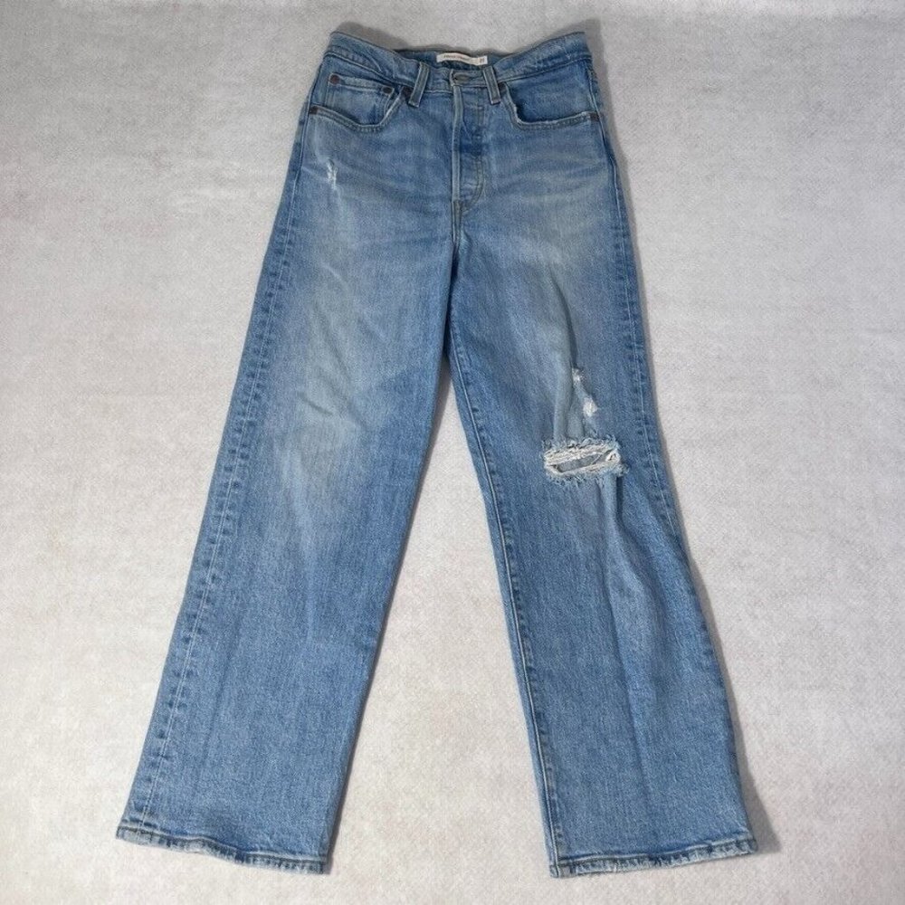 Levi's Womens Ribcage Straight Jeans Size 27 Hi Rise Button Fly Light Wash Denim